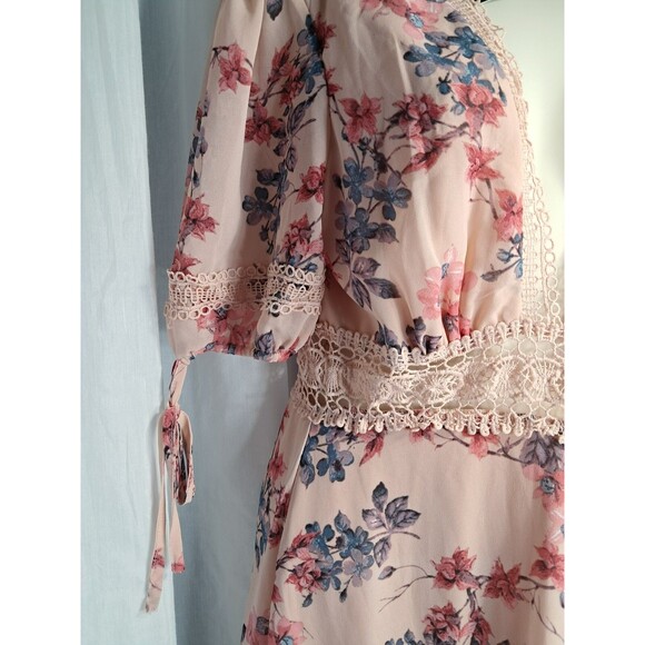 NWT Eilly Bazar Women's Short Sleeve Floral Slip Dress  Pink  L Crochet - Picture 8 of 11